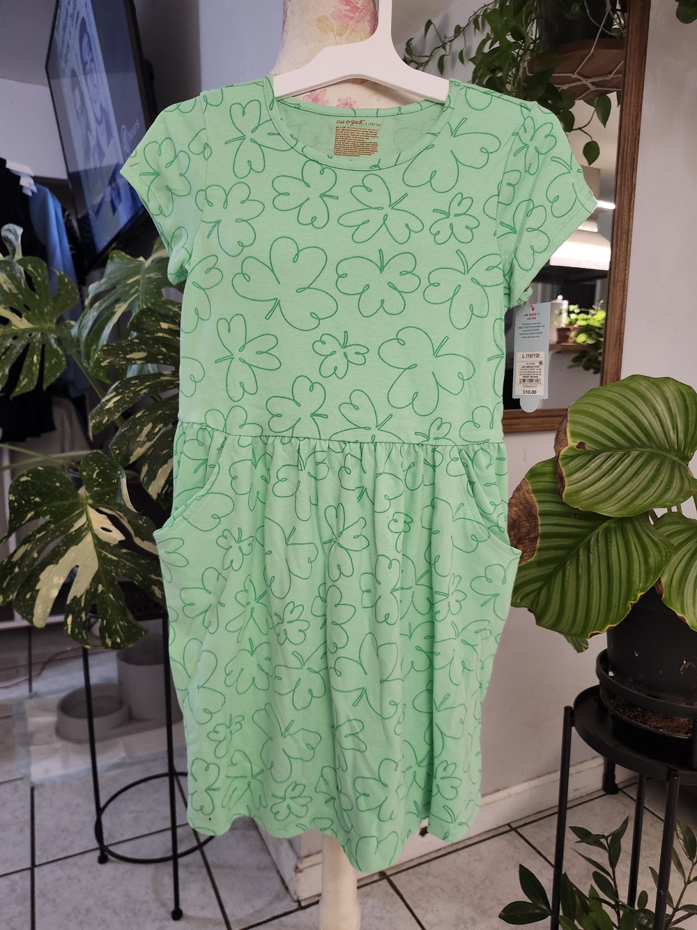 Cat & Jack Mint Green Floral Pocket Dress